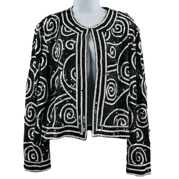 Vintage Psychedelic Black And White Sequin Jacket - Picture 1 of 3